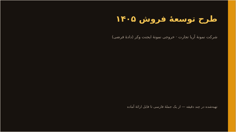 اسلاید اول ارائهٔ نمونه با طراحی تیره و طلایی